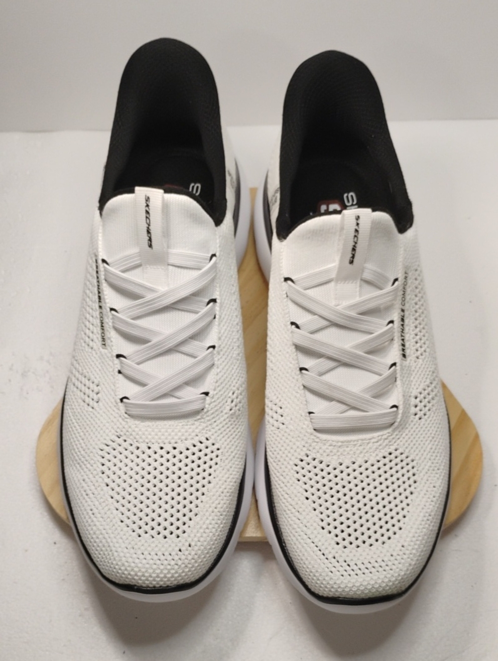 Skechers Men’s White & Black Slip-On Knit Sneakers